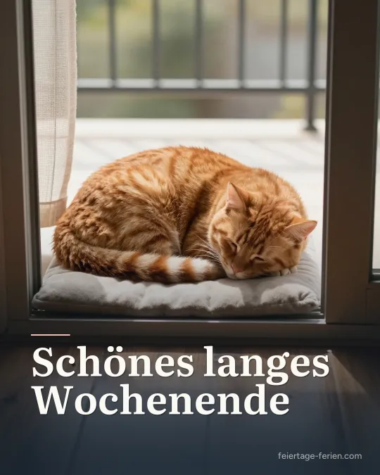 Rote Katze schläft zusammengerollt auf einem Kissen im Sonnenfleck auf dem Holzboden