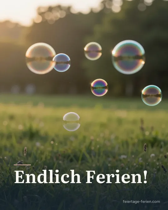 Große Seifenblasen schweben im Gegenlicht über einer Sommerwiese