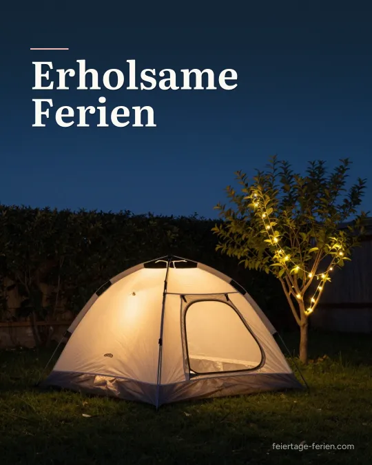 Von innen leuchtendes Zelt auf einer Gartenwiese in der Nacht