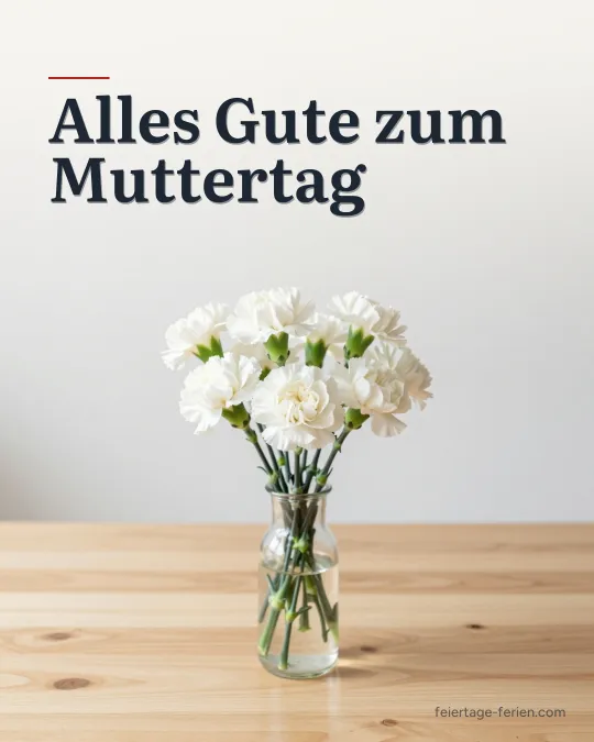 Weiße Nelken in einer schlichten Glasflasche auf einem sonnigen Küchentisch