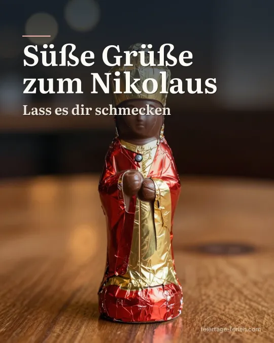 Schokoladennikolaus in roter und goldener Folie ohne Gesicht in Großaufnahme vor warmen Lichtern