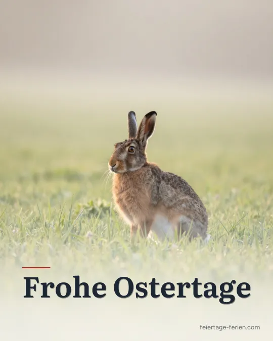 Feldhase sitzt im Morgendunst auf einem grünen Frühlingsfeld