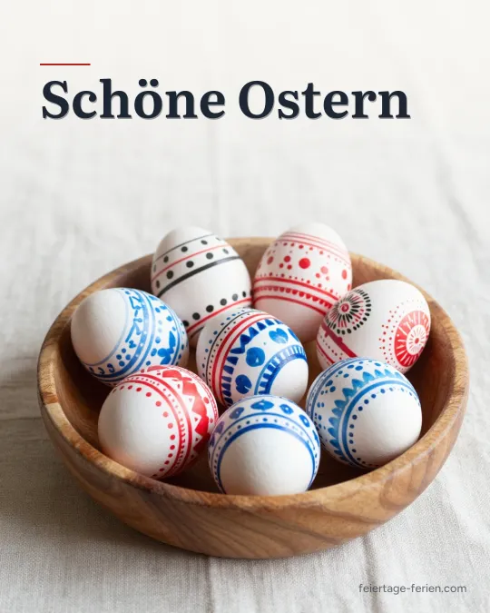 Sorbische Ostereier mit feinen Wachsmustern in einer flachen Holzschale