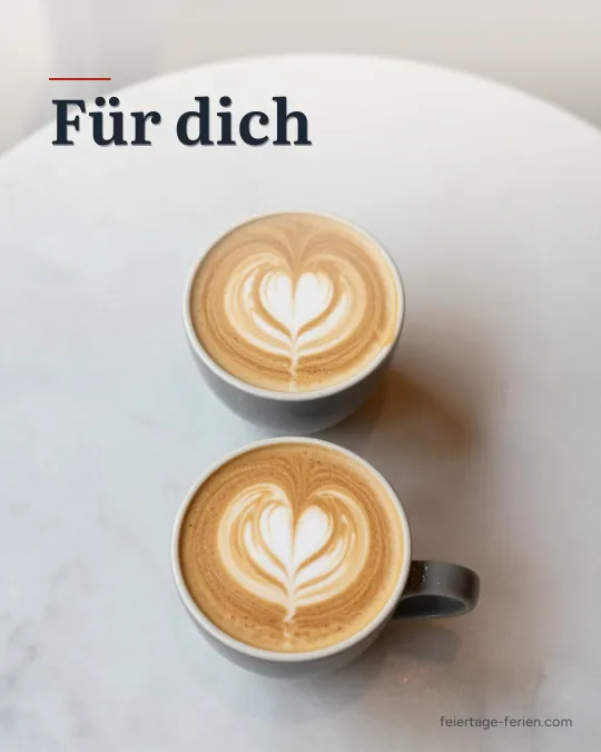 Zwei Cappuccino mit Milchschaum-Herz auf einem hellen Marmortisch