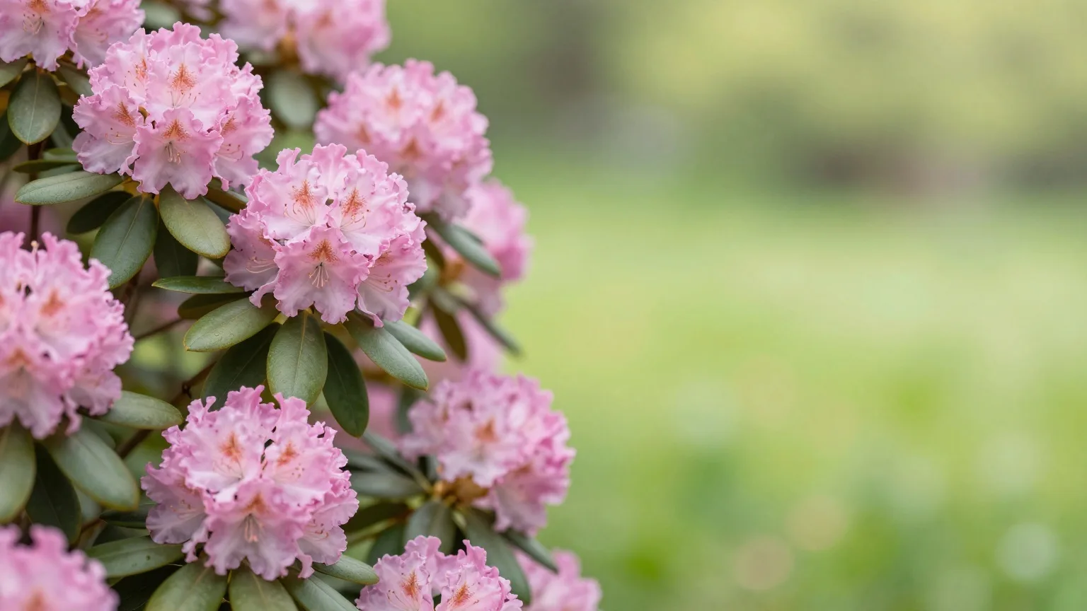 Rosa Rhododendronblüten in der Maisonne in einem Garten