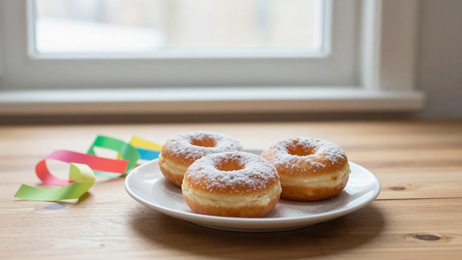 Mit Puderzucker bestäubte Krapfen auf einem Teller